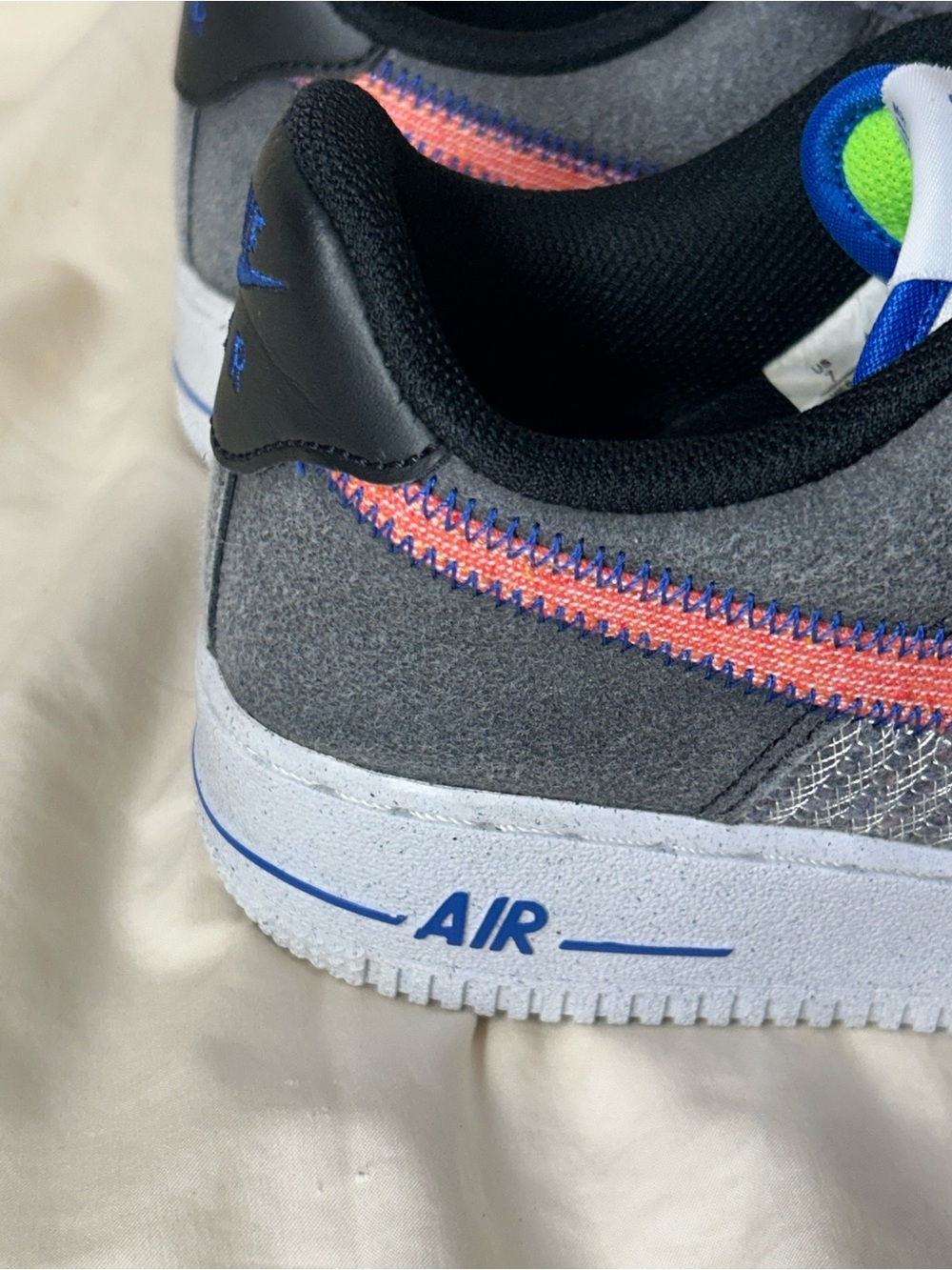 Nike Air Force 1 Low Sneakers - Gray with Coral Swoosh and Green Accent - Picture 4 of 9